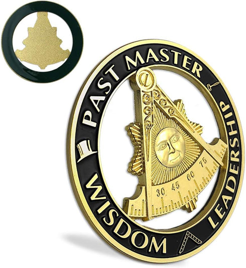 Past Master Masonic Car Emblem Black & Golden Mason Auto Decal...