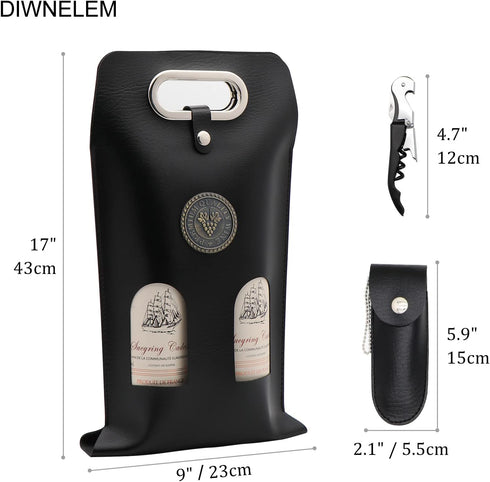 DIWNELEM Leather Wine Bag Leather Wine Gift Bags with Wine Opener Wine Tote Carrier Bag Champagne Beer Bottle Bags for Wedding, Birthday,Travel, W...