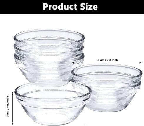 Mini Glass Bowls Set of 6 Small Dipping Bowls Sauces Jam Chutney Nut Dessert Ice Cream Sundae Serving Bowls Sauce Bowls for All Condiments Transpa...
