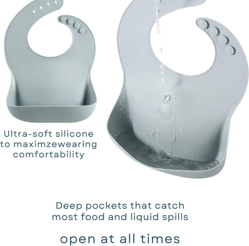 Set of 3 silicone baby bibs | Waterproof, easy to clean, BPA free, soft and adjustable | Nice combination of beige, grey and ochre colors...
