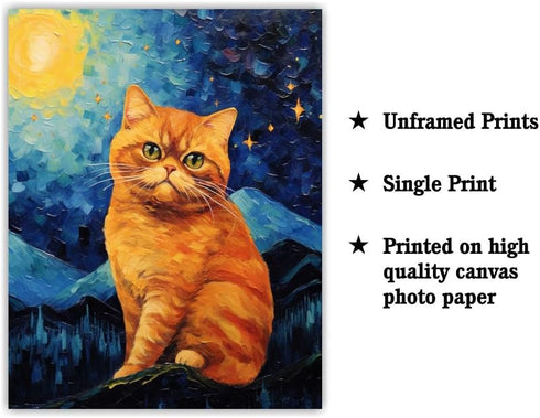 Bestbuddy Pet 11X14 Unframed Starry Night Van Gogh Inspired Cute Exotic Shorthair Cat House Pet Friend Family Animal Clinic Oil Painting Art Print...