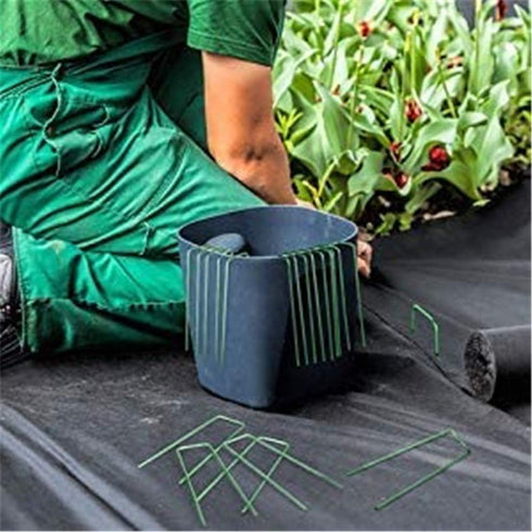 Garden Pegs Pins Ground Stakes Staples Spikes U Shaped Landscape Securing Nail Pin Lawn Fabric Netting Matting 6Inch 20PCS...