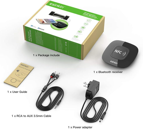esinkin Bluetooth Receiver Wireless, NFC-Enabled Audio Adapter 4.0 for HD Home Stereo Music Streaming Sound System for 3.5mm (AUX and RCA)...