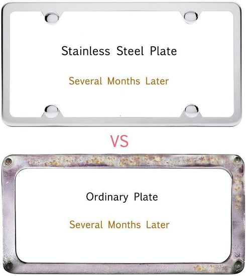 License Plate Frames, Indeed BUY 2 Pcs 4 Holes Slim Stainless Steel Polish Mirror License Plate Frame and Chrome Screw Caps...