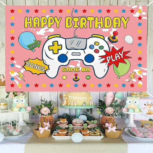 Video Game Happy Birthday Backdrop Gaming Theme Birthday Party Backdrop Banner Gaming Party Decorations for Game Fans Kids Boys Birthday Party Sup...