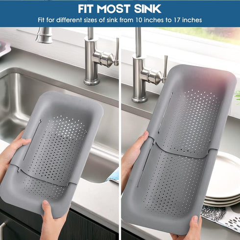 Collapsible Colander Kitchen Extendable Strainer Fruits Vegetables Noodle Pasta Food Drain Basket Space-Saver Portable Drainer Over Sink (1, 3#Gre...