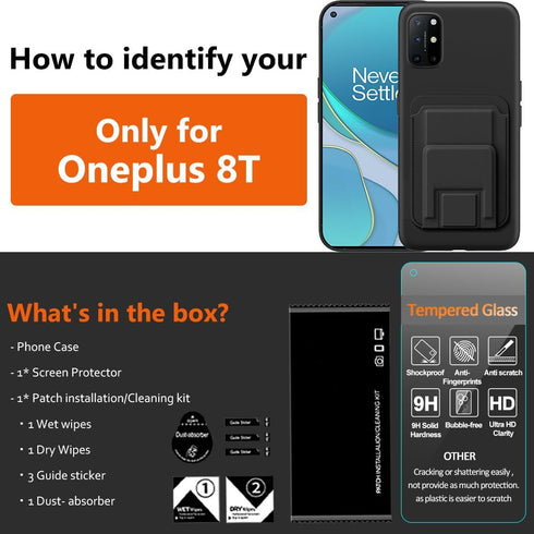Case for Oneplus 8T 5G Phone Case with Tempered Glass Screen Protector, Folding Kickstand/Stand Wallet Case Card Holder/ Slots Silicone TPU Shockp...