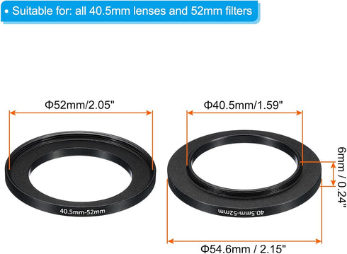 PATIKIL 40.5mm-52mm Metal Step Up Ring, 2 Pack Camera Lens Filter Adapter Ring Aluminum Filter Adapter Ring for Camera Lenses Hood, Black...