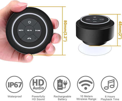 Bluetooth Waterproof Shower Speaker, Portable Wireless Speaker with Suction Cup Small Speaker with Colorful Lights, Teen Gift Ideas, for Shower, B...