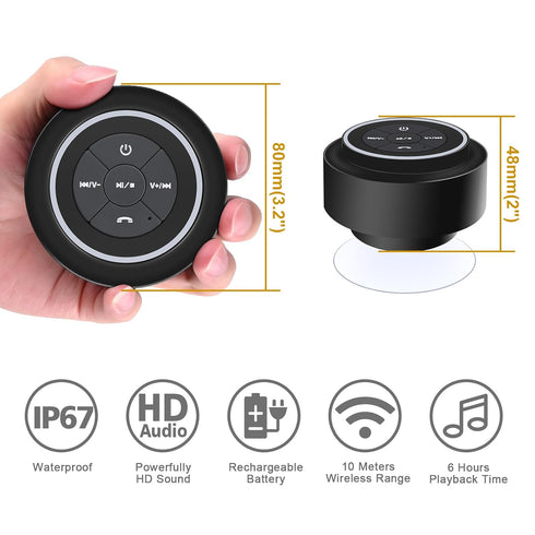 HAISSKY Bluetooth Shower Speakers, Portable Wireless Speaker with Suction Cup, IP67 Waterproof Speaker with LED Light, Pairs Easily to Phones, Tab...