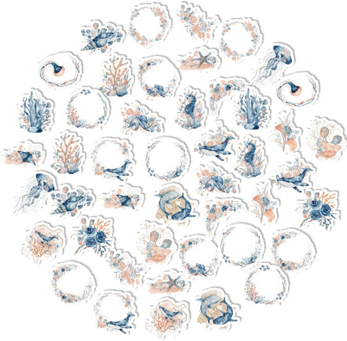 Coral Stickers, Obujopal 46pcs Ocean Theme Stickers for Junk Journal Scrapbooking Planners Diary Notebooks Album Water Bottle Phone Cases Art Craf...