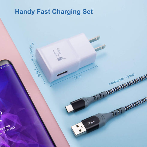 Adaptive Fast Charging Wall Charger Kit Set with USB Type C Cable Fast Charging 10ft, Excgood USB Fast Charger Compatible with Galaxy S8/9+/10e,No...