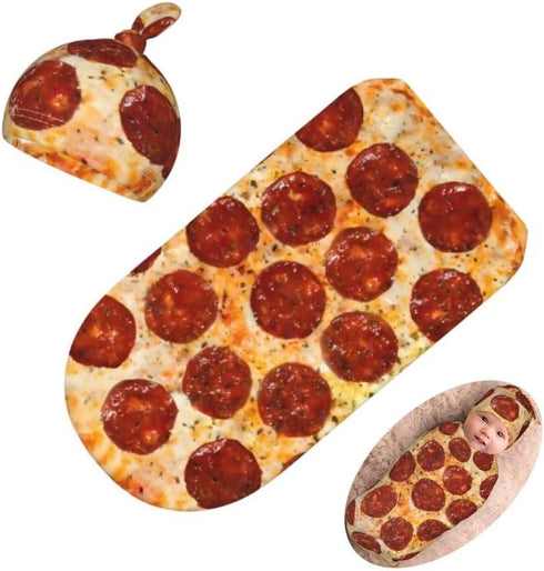 Burrito Pizzas Newborn Swaddling Blanket Beanie Hat Sets Soft Baby Receiving Funny Food Blanket Soft Sleeping Bag New Born Soft Sleep Sacks for Bo...