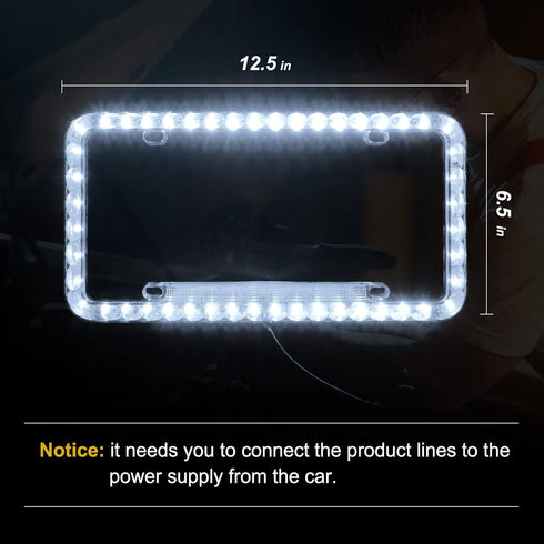 12 V 54 LED Color Light License Plate Frame Acrylic Plastic License Plate Cover-White...