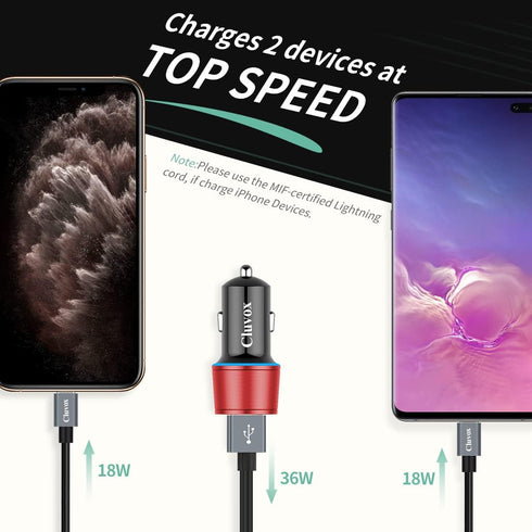Rapid USB C Car Charger, Compatible for Samsung Galaxy S23/S22/S21/Note 20/Ultra/10/Plus/9/8/S20/S10+/S10e/S9/S8/A50/A70, Quick Charge 3.0 Dual US...