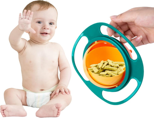 Berry President Magic Bowl 360 Degree Rotation Spill Resistant Gyro Bowl with Lid For Toddler Baby Kids Childre (Green)...