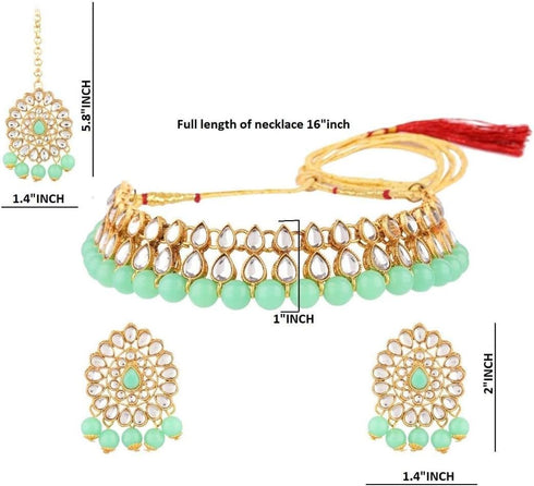 Efulgenz Kundan Indian Bridal Jewelry Indian Choker Set Faux Pearl Kundan Choker Wedding Bridal Bollywood Necklace Earrings Maang Tikka Jewelry Se...