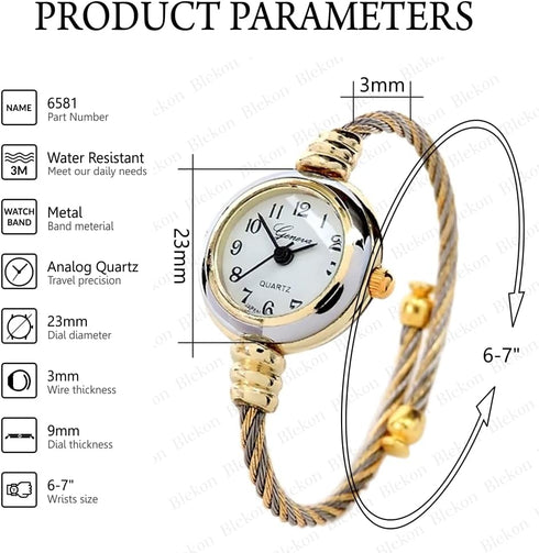 2Tone Gold Silver Cable Band Ladies Bangle Cuff Watch...