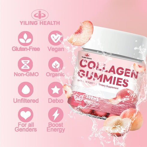 YiLing Suger Free Hydrolyzed Collagen Gummies with Vitamin C, E and Biotin & Vitamin for Women Men Healthy Skin Hair Nails, Beauty Support, Collag...