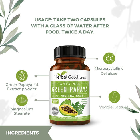 Green Papaya Fruit Extract Capsules - Organic Papaya Enzymes with Prebiotics and Probiotics for Digestive Health - Super Digestive Enzymes, Immune...