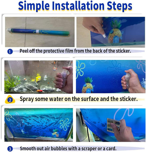 Cartoon Underwater Aquarium Backdrop Sticker BOB 12''x16'' (31x41cm), Fish Tank Background Decorations HD Printing Simple Wallpaper PVC Poster (B)...