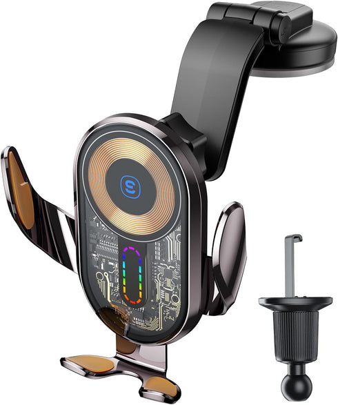 Wireless Car Charger, ESSAGER 15W Fast Charging Car Phone Holder Mount Auto Clamping Cell Phone Stand for iPhone 15 14 13 12 11 Pro Max, Samsung G...