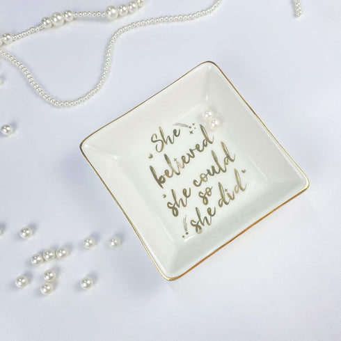 Valentines Jewelry Dish Tray Graduation Gifts for Women Spiritual Trinket Tray Ring Mothers Day Gifts She Believed She Could So She Did Congratula...
