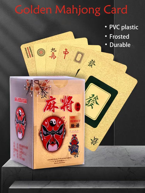 Mahjong Cards Golden Playing Cards Chinese Mah Jongg 2024 American Handheld Majhong Games PVC Waterproof Durable Portable Poker Cards Set with 2 D...