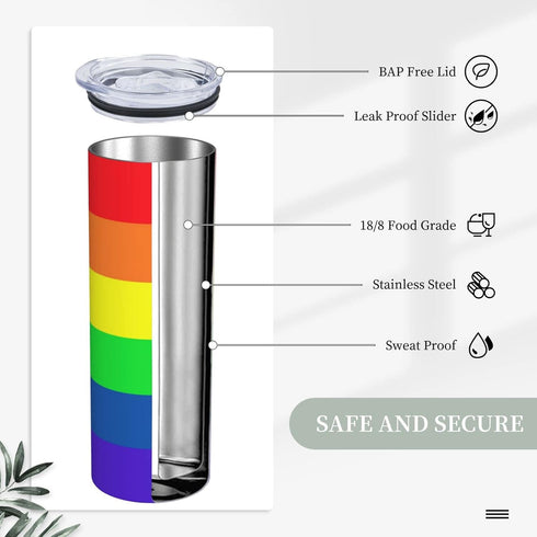 Stainless Steel Tumbler Gay Pride LGBT Rainbow flag Travel Cup 20 oz Insulated Coffee Mug Double Wall with Splash Proof Lid & Straw & Cleaning Bru...