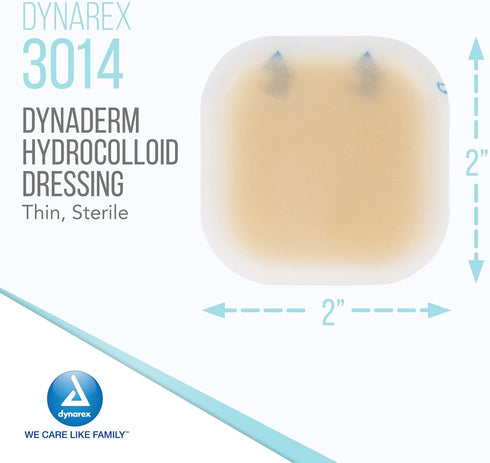 Dynarex DynaDerm Hydrocolloid Dressing, Sterile Moist Bandages Used for All Kinds of Wound, 2" x 2", Thin and Latex-Free, Pack of 20...