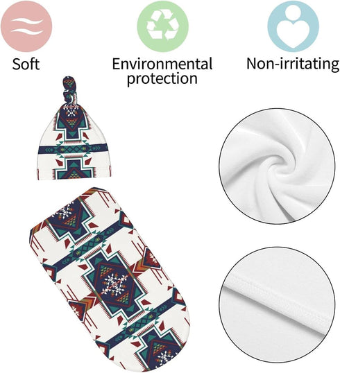 Western Aztec babay Stuff Newborn Baby Swaddle Blanket Native Southwest Sleep Sack Wrap Blanket Soft Stretchy with Beanie Hat Sets for Infant Boy ...