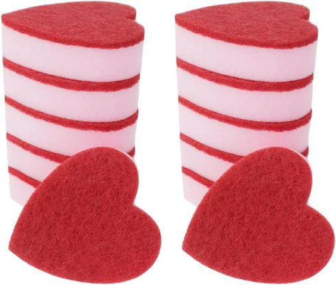Heart Shaped Sponge, Dual-Sided Kitchen Scrubber for Washing Dishes, Pots, Pans and General Household Cleaning, Pink (12 Pack)...