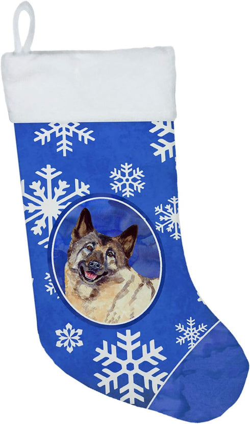 Caroline's Treasures LH9308-CS Norwegian Elkhound Winter Snowflakes Holiday Christmas Stocking Fireplace Hanging Stockings Christmas Season Party ...