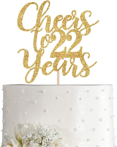Gold Glitter Cheers to 22 years cake topper, Gold Happy 22nd Birthday Cake Topper, Birthday Party Decorations, Supplies...