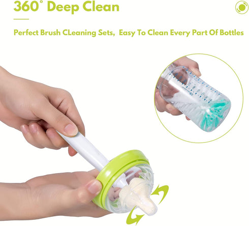 Baby Bottle Brush Set with Nipple Cleaner and Suction, 10.2" Cleaning Brush and 6.5" Sponge Bottle Brush with A Replacement Brush Head and Two 6.7...