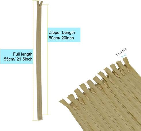 40Pcs 20 Inch Nylon Invisible Zippers Sewing for Tailor Sewing Crafts, Dresses, Skirts, Pillows DIY Crafter's Special (Light Brown)...
