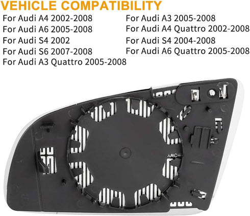 X AUTOHAUX Passenger Right Side Rearview Mirror Glass Heated with Backing Plate for Audi S4 2004-2008...