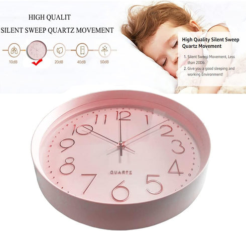 Maxspace Pink Wall Clock Silent Non-Ticking, 12in Analog Wall Clock in Battery Operated?Cute Decorative Clock for School Office Classroom Bedroom ...