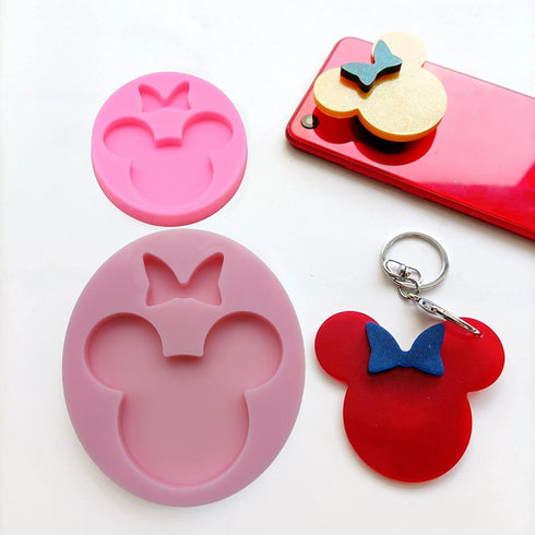 Cute Mouse Head Bow Keychain Silicone Molds for Epoxy Resin, Fondant Mold for DIY Chocolate Candy Cake Topper Decoration or Polymer Clay Jewelry C...