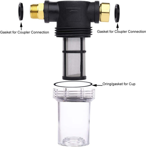 Garden Hose Filter for Pressure Washer Inlet Water, Inline Filter for Sediment, 40 Mesh Screen, Extra 2 Pieces100Mesh Screen Kit...