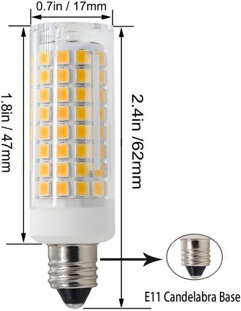 E11 LED Bulb,Dimmable, 8W (75W or 100W Halogen Bulbs Equivalent), JD E11 Mini Candelabra Base, AC110V120V 130V, 3000K Warm White for Chandeliers C...