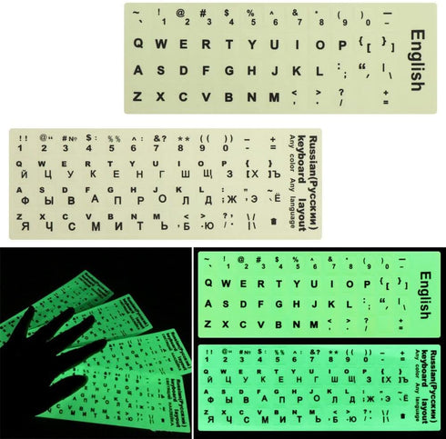 English Luminous Keyboard Stickers Glow in The Dark Language Letter Protective Film Alphabet Button Layout for Laptop PC...