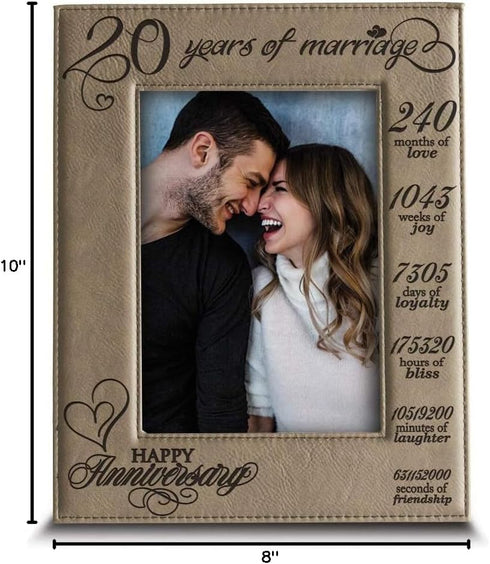 BELLA BUSTA-20 Years of Marriage-Months, Weeks, Days, Hours, Weeks, Minutes, Seconds-20th Anniversary- Engraved Leather Picture Frame (5 x 7 Verti...