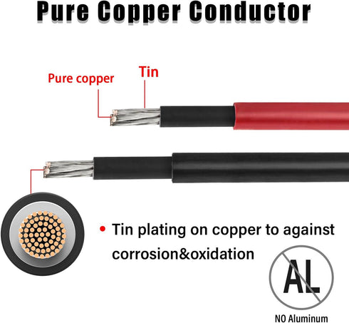 10 AWG Solar Extension Cable 5FT Black + 5FT Red, Ultra Solar Panel Wire Male to Female Tinned Copper Wire for Solar Panel, Automotive, RV, Boat, ...