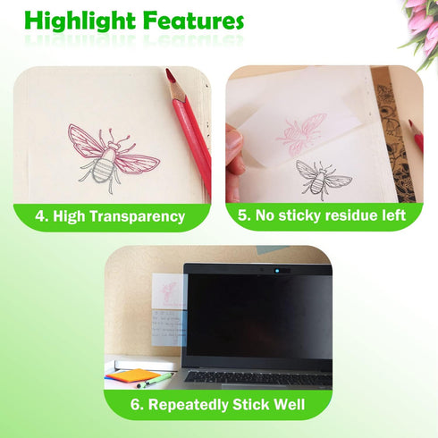 Transparent Sticky Notes, 500 Sheets, 10 Pads, 3x3 in, with a Stylus Ballpoint Pen, See Through Translucent Sticky Notes Set, Multicolored & Clear...