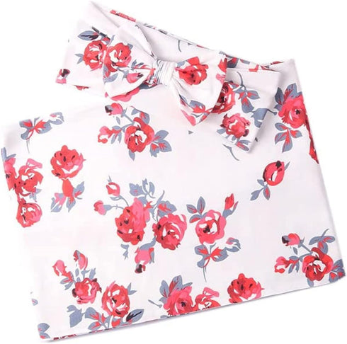 Newborn Swaddle Blanket, Baby Receiving Blanket Wrap with Headband for 0-3 Month Baby Girl and Boy, One Size (Red Floral)...