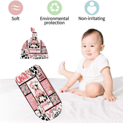 Who Love Cows Newborn Swaddle Blankets with Hat Sets,Newborn Receiving Blanket for Boy Girl,Swaddle Sack Shower One Size...