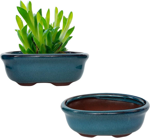 Chinese Bonsai Pot Oval Glazed Flower Pot Planter Home Garden Decor...