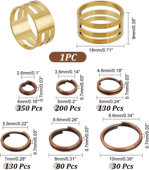 PH PandaHall 900 Pcs 6 Sizes 4/5/6/7/8/10mm Iron Split Rings Double Loop Jump Ring for DIY Jewelry Making Red Copper...