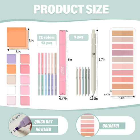 Jutom 29 Pcs Book Annotation Kit Aesthetic Highlighters Gel Pens Set Sticky Notes Tabs Markers Dual Ended Highlighter Quick Dry Ink Pens for Offic...